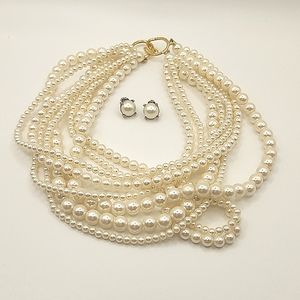 Multi-Strand Faux Pearl Choker, Vintage Faux Pearl Stud Earrings.